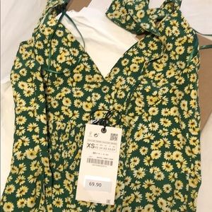 Zara Green Printed Spring/Summer Jumpsuit/Romper